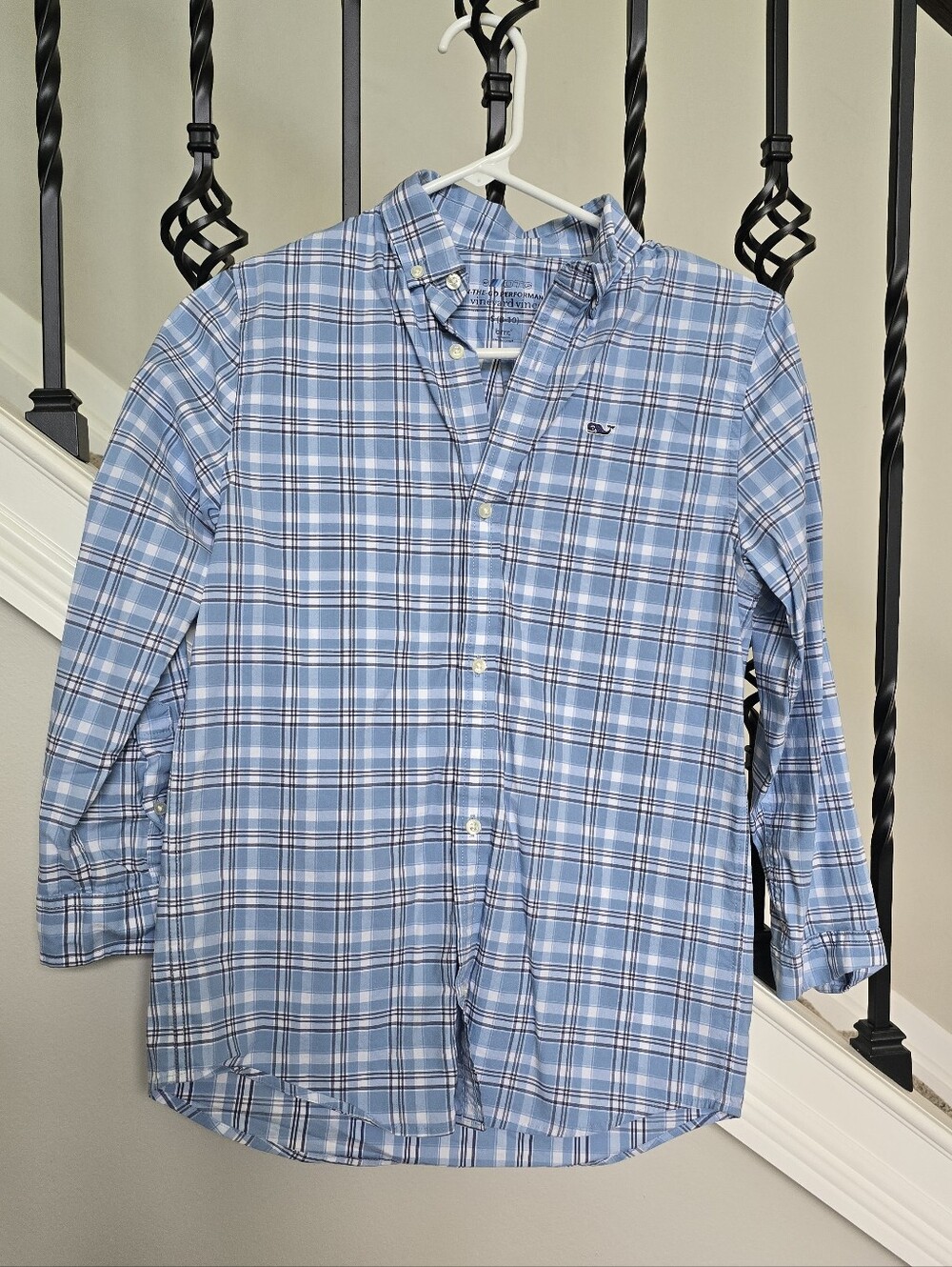 Vineyard Vines Boys OTG Performance Plaid Button Down Blue Size S 8/10